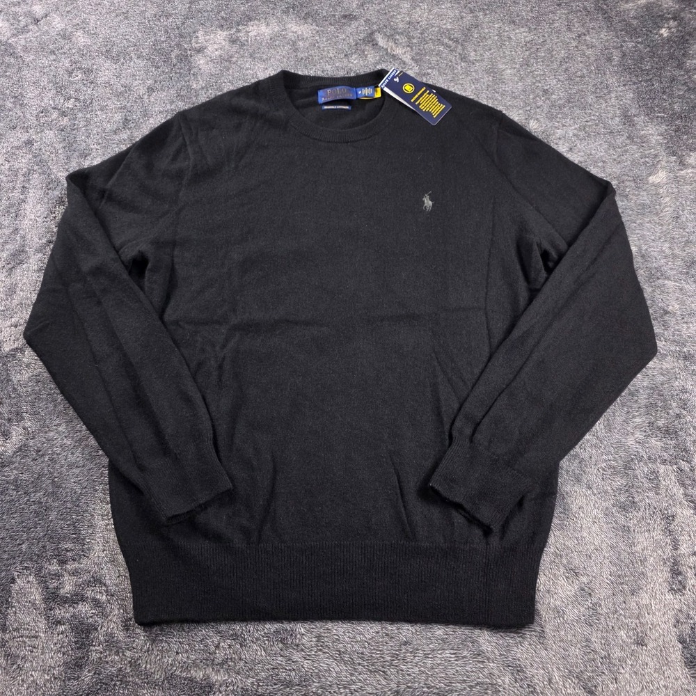 Polo Ralph Lauren 100% Cashmere Crew Neck Sweater Mens M Black Washable